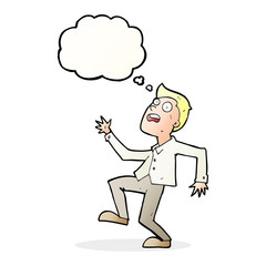 cartoon man panicking with thought bubble