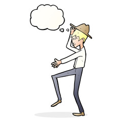 cartoon fashionable man with thought bubble
