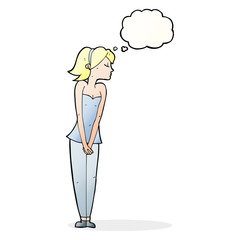 cartoon pretty woman with thought bubble