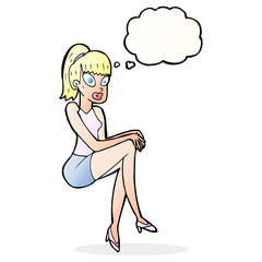 cartoon pretty woman with thought bubble
