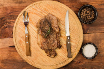 Round Chopping board Beef steak Rib eye pepper and salt 