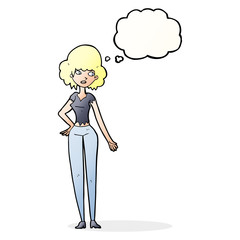 cartoon pretty woman with thought bubble