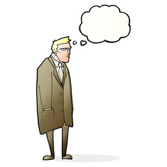 cartoon bad tempered man with thought bubble