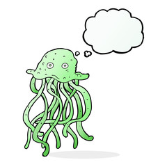 cartoon octopus with thought bubble