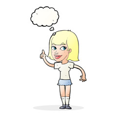 cartoon pretty girl with idea with thought bubble