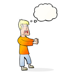 cartoon terrified man with thought bubble
