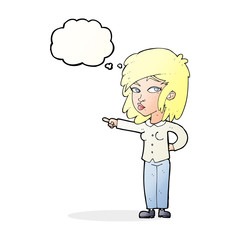 cartoon woman pointing with thought bubble