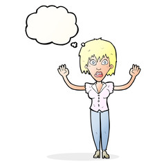 cartoon woman stressing out with thought bubble