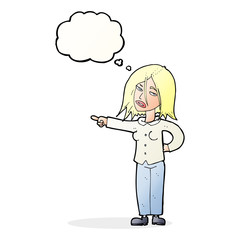cartoon woman pointing with thought bubble