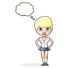 cartoon annoyed girl with thought bubble
