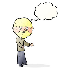 cartoon happy bearded man with thought bubble