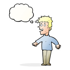 cartoon happy boy with thought bubble