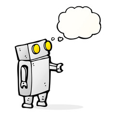 cartoon robot with thought bubble