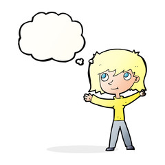 cartoon happy girl with thought bubble