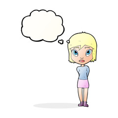 cartoon shy girl with thought bubble