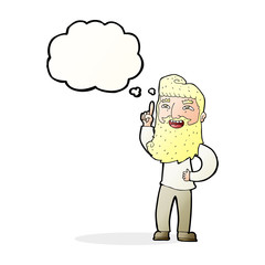 cartoon happy bearded man with idea with thought bubble