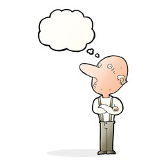 cartoon old man with folded arms with thought bubble