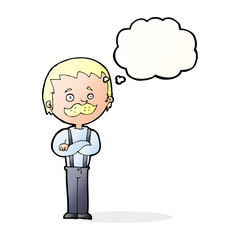 cartoon man with mustache with thought bubble