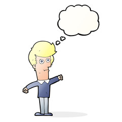 cartoon man punching with thought bubble
