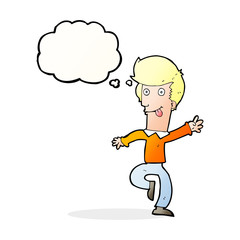 cartoon man dancing with thought bubble