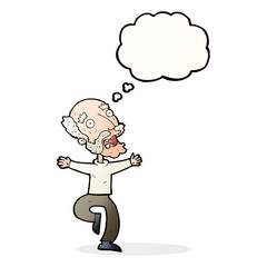 cartoon old man having a fright with thought bubble