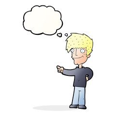 cartoon man pointing with thought bubble