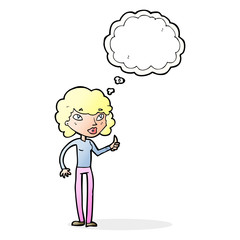 cartoon woman giving thumbs up symbol with thought bubble