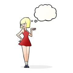 cartoon pretty woman with thought bubble