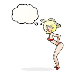 cartoon pin-up beach girl with thought bubble