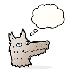 cartoon wolf head with thought bubble
