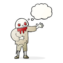 cartoon spooky zombie with thought bubble