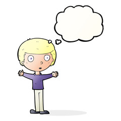 cartoon surprised man with thought bubble