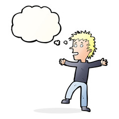 cartoon happy man with thought bubble