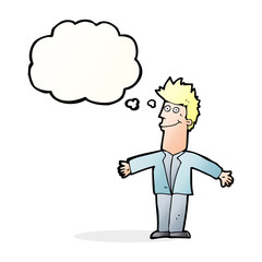 cartoon happy man with thought bubble