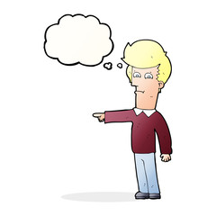 cartoon man pointing with thought bubble