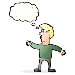 cartoon worried man with thought bubble