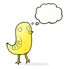 funny cartoon bird with thought bubble