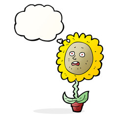 cartoon flower with face with thought bubble