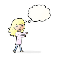 cartoon happy girl with thought bubble