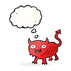 cartoon little demon with thought bubble
