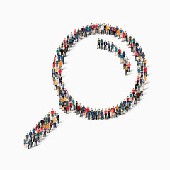  people form magnifying glass.