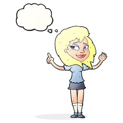 cartoon woman with idea with thought bubble