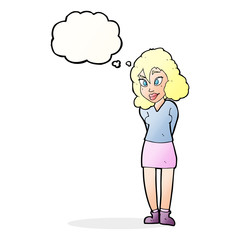cartoon confused woman with thought bubble