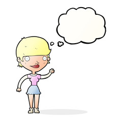 cartoon woman with idea with thought bubble