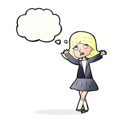 cartoon unhappy girl with thought bubble
