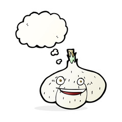 cartoon garlic with thought bubble