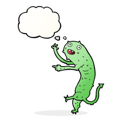 cartoon gross little monster with thought bubble