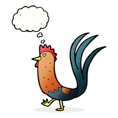 cartoon cockerel with thought bubble