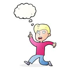 cartoon boy panicking with thought bubble
