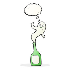 cartoon ghost in bottle with thought bubble